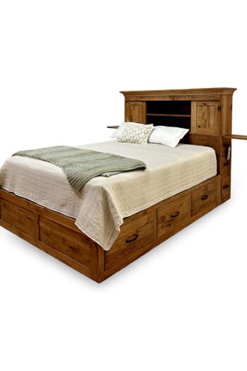 TXK Storage Bed – Queen or King Platform Bed with Velvet-Lined Headboard, Sliding Doors & Built-in Drawers