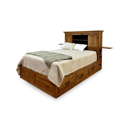 TXK Storage Bed – Queen or King Platform Bed with Velvet-Lined Headboard, Sliding Doors & Built-in Drawers