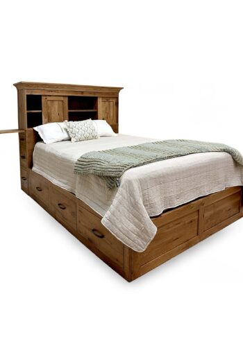 TXK Storage Bed – Queen or King Platform Bed with Velvet-Lined Headboard, Sliding Doors & Built-in Drawers
