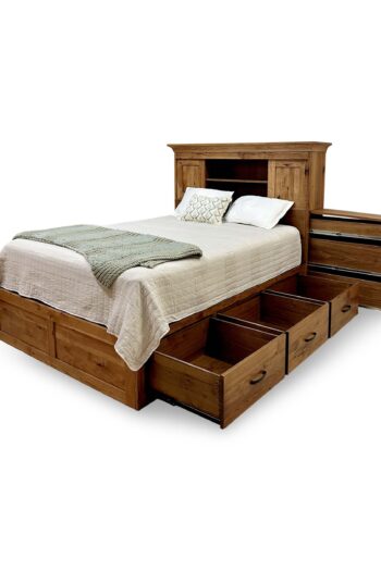 TXK Storage Bed – Queen or King Platform Bed with Velvet-Lined Headboard, Sliding Doors & Built-in Drawers