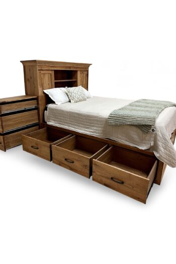 TXK Storage Bed – Queen or King Platform Bed with Velvet-Lined Headboard, Sliding Doors & Built-in Drawers