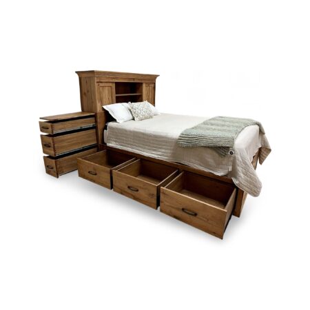 TXK Storage Bed – Queen or King Platform Bed with Velvet-Lined Headboard, Sliding Doors & Built-in Drawers