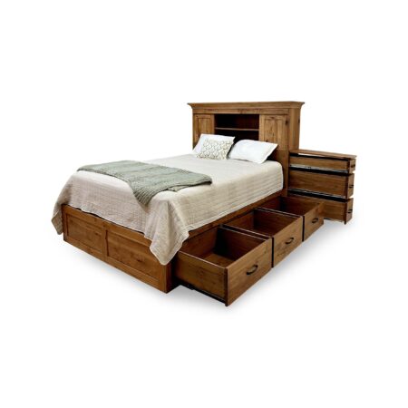 TXK Storage Bed – Queen or King Platform Bed with Velvet-Lined Headboard, Sliding Doors & Built-in Drawers