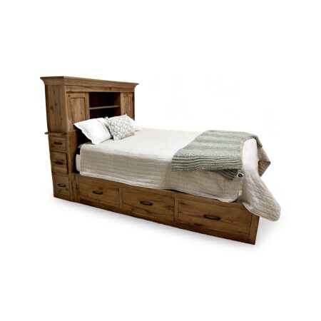 TXK Storage Bed – Queen or King Platform Bed with Velvet-Lined Headboard, Sliding Doors & Built-in Drawers