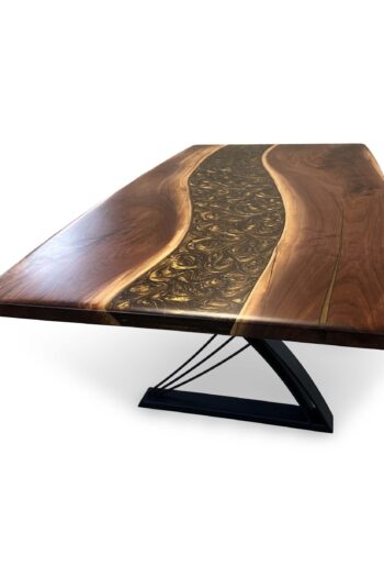 Alternative view of Mirage Collection Table – Solid Walnut Dining Table with Resin River & Steel Base